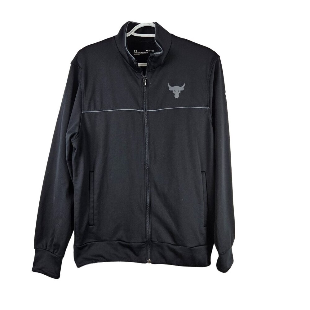 Under Armour Project Rock Knit Track Jacket Mens Size S Black Full Zip Loose